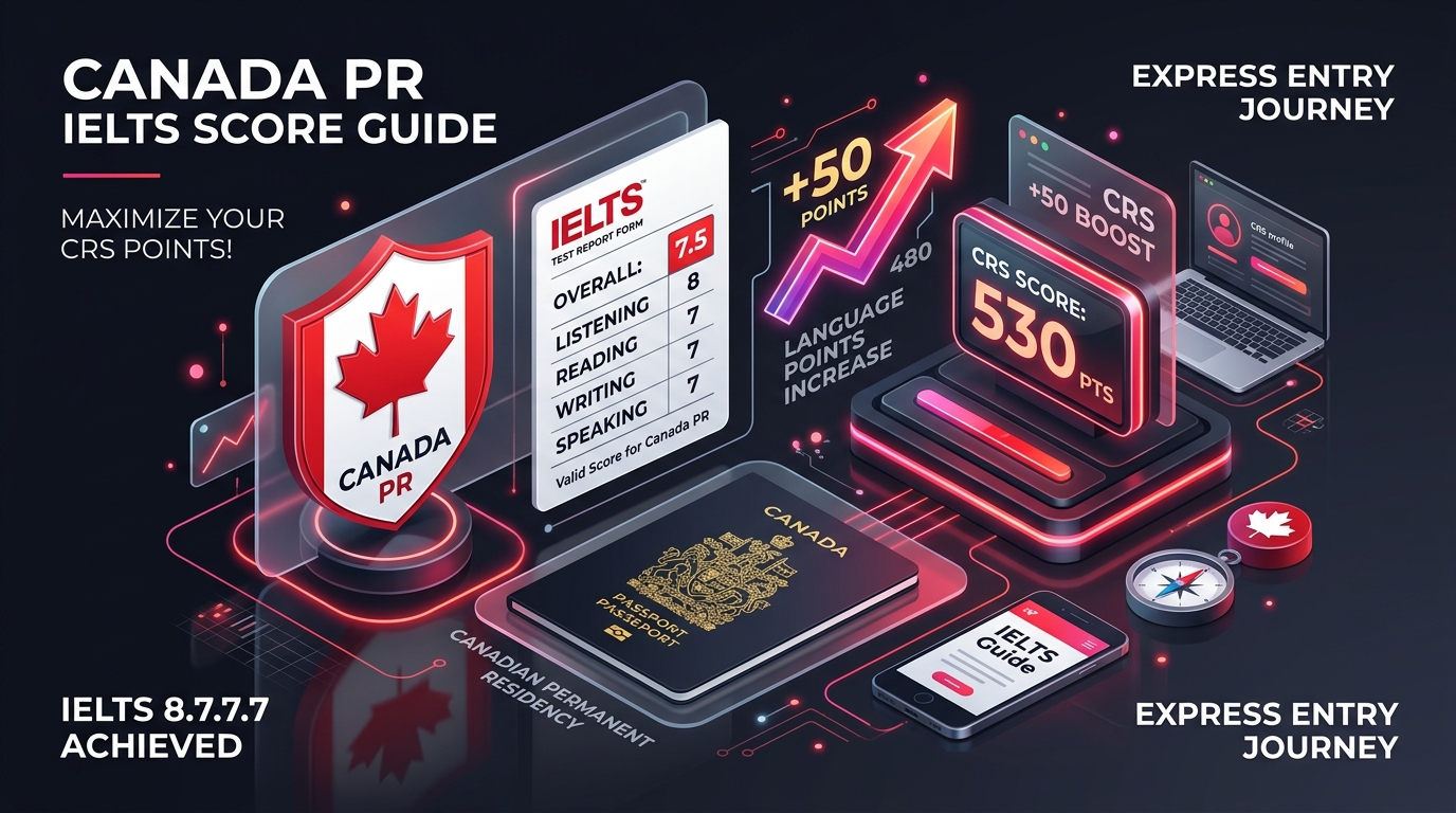 IELTS 8-7-7-7 score requirements for Canada Express Entry mapped to CLB 9